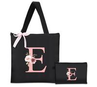 Lot de 2 sacs Fourre-tout en Toile Personnalisés et Trousse de Maquillage pour Femme,Parfaits pour les Mariages,Demoiselles d'honneur,Anniversaires,Adaptés pour le Shopping et les Voyages. (E)