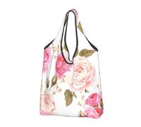 Lot de 2 sacs fourre-tout pliables avec imprimé floral rose - Sac de courses respectueux de l'environnement, léger et durable, Rose florale, Taille unique