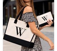 Lot de 2 sacs fourre-tout réutilisables en toile avec lettres | Lettre personnalisée réutilisable et respectueuse de l'environnement, facile à assortir avec les tenues quotidiennes