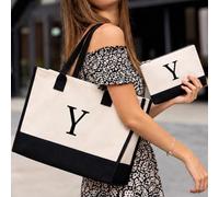 Lot de 2 sacs fourre-tout réutilisables en toile avec lettres | Lettre personnalisée réutilisable et respectueuse de l'environnement, facile à assortir avec les tenues quotidiennes