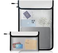 Lot de 2 sacs ignifuges imperméables de 38,1 x 27,9 cm et 20,3 x 12,7 cm pour documents, sac à monnaie ignifuge pour argent liquide avec fermeture éclair/bande réfléchissante, sac de sécurité incendie