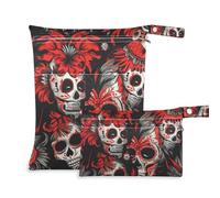 Lot de 2 sacs imperméables mexicains de morts colorés avec motif crânes et fleurs pour la plage avec poignées pour le bain, la piscine
