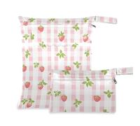 Lot de 2 sacs imperméables motif fraises de buffle pastel pour salle de sport, maillot de bain avec poignées pour yoga