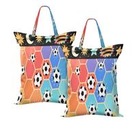 Lot de 2 sacs imperméables pour vêtements mouillés colorés hexagonaux en nid d'abeille, football, linge sale, sac de voyage, maillot de bain avec poignée