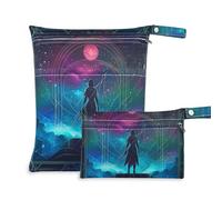 Lot de 2 sacs imperméables réutilisables avec poignées pour le yoga, la gym et le tarot de Bohême, Astrologie, Black Warrior