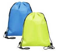 Lot de 2 sacs isothermes avec cordon de serrage, réutilisables, pour le travail, l'école, les voyages (bleu ciel, vert fluorescent)