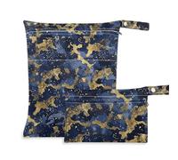 Lot de 2 sacs lavables à motif bleu doré pour maillot de bain avec poignées pour le yoga