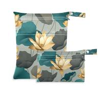 Lot de 2 sacs lavables pour couches avec poignées pour la piscine, le yoga et les fleurs vertes et dorées