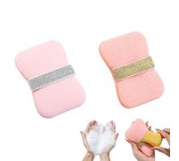 Lot de 2 sacs moussants double face 2 en 1 avec pochette à savon en maille, éponge à mousse rapide pour nettoyage en profondeur du visage et du corps sous la douche ou en voyage