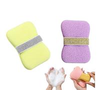 Lot de 2 sacs moussants double face 2 en 1 avec pochette à savon en maille, éponge à mousse rapide pour nettoyage en profondeur du visage et du corps sous la douche ou en voyage