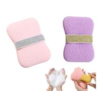 Lot de 2 sacs moussants double face 2 en 1 avec pochette à savon en maille, éponge à mousse rapide pour nettoyer en profondeur le visage et le corps sous la douche ou en voyage