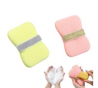 Lot de 2 sacs moussants double face 2 en 1 avec pochette à savon en maille, éponge à mousse rapide pour nettoyage en profondeur du visage et du corps sous la douche ou en voyage