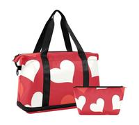 Lot de 2 sacs polochons de voyage avec sangle réglable Motif cœur Rouge, Cœur joyeux Valentine rouge, 1 size