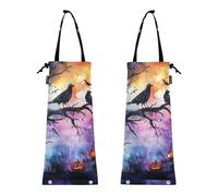 Lot de 2 sacs poubelle de voiture à suspendre réutilisables pour voiture, motif cauchemar Halloween, arbre, corbeaux