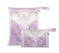 Lot de 2 sacs réutilisables pour maillot de bain motif tarot bohème astrologie rose violet ange pour maillot de bain avec poignées pour la plage, les voyages