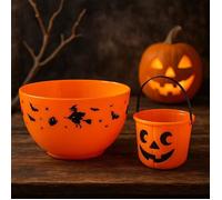 Lot de 2 Saladiers Halloween Orange Rigide 20cm à Motifs pour Décoration de Table