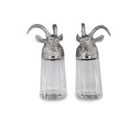 Lot de 2 salières et poivrières « Capricorne S&P » - Élégante paire de saupoudreuses en acier inoxydable et verre, rechargeable, moderne et durable, environ H 12 cm, Ø 5 cm, verre Ø 4 cm