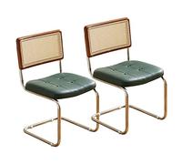 Lot de 2 salles à manger modernes du milieu du siècle en rotin avec dossier en canne et bureau d'appoint rembourré en cuir confortable et pieds en métal, vert (60 x 41 x 86 cm (l x H)