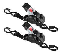 Lot de 2 Sangles à cliquet Automatique 3m x 25mm avec Crochets en S | 750kg Charge de Rupture | D'arrimage à rétraction Automatique pour Moto, remorque, Camion - Noir