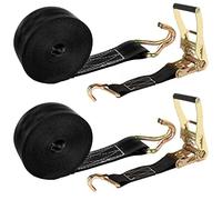 Lot de 2 Sangles à cliquet de 5,1 cm Robustes à cliquet avec Double Crochet en J - Résistance à la Rupture de 5 000 kg - Sangles à cliquet pour Kayaks, déménagement, Camion, remorques, Motos, Toit de