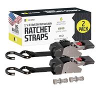 Lot de 2 Sangles à cliquet rétractables à Visser DC Cargo - Robuste - Acier Inoxydable - 2,5 cm x 1,8 m - Sangles d'arrimage à cliquet rétractables pour Bateaux, jetskis, Motos, VTT - Résistance à la