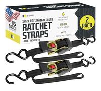 Lot de 2 Sangles à cliquet rétractables avec Crochets en S recouverts de Vinyle, 2,5 x 25 cm avec Boucle Souple pour Moto, VTT, vélos