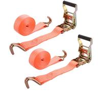 Lot de 2 sangles à cliquet robustes de 3,8 x 2,8 m avec crochets en J revêtus de vinyle pour voiture, charge de travail sûre de 1 995,8 kg pour déplacement, sécuriser le chargement, le matériel de