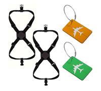 Lot de 2 sangles de bagage, 2 étiquettes de bagage, sangles de fixation de bagages, bandes élastiques pour valise, élastiques