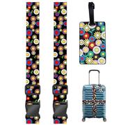 Lot De 2 Sangles De Bagages Florales avec 1 Étiquette De Bagage en Forme De Marguerite, Sangles De Bagages Personnalisées, Sangles De Bagages Réglables, Bandes Élastiques en Caoutchouc