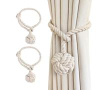 Lot de 2 sangles de rideau tissées à la main en coton et lin - Décoration d'intérieur (blanc cassé)