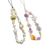 Lot de 2 sangles de téléphone à breloques universelles pour iPhone 17, 16 Pro, 15, Samsung - Porte-clés avec perles colorées et coquillages
