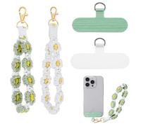 Lot de 2 sangles de téléphone portable avec patch d'attache en macramé de style bohème - Multifonctionnel à motif floral - Compatible avec la plupart des smartphones (blanc + vert), Blanc, vert.,
