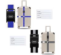 Lot de 2 sangles de valise avec serrure à combinaison, sangle croisée de 4,2 m, sangle de valise avec serrure et étiquette nominative, sangles de valise, sangles réglables pour les voyages en toute