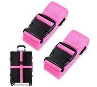 Lot de 2 sangles de valise, sangles de bagage, sangles de valise, identification personnalisée, sangles de voyage, réglables, antidérapantes (rose)