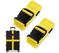 Lot de 2 sangles de valise, sangles de bagage, sangles de valise, identification personnalisée, sangles de voyage réglables antidérapantes, accessoires de voyage (jaune)