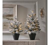 Lot de 2 Sapins Artificiels Enneigés Pré-éclairés de 45 cm et 60 cm