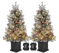 Lot de 2 sapins de Noël artificiels de 90 cm avec 78 LED Blanc Chaud, à Piles, 8 Modes réglables, Sapin de Noël avec Branches denses