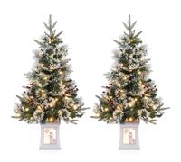 Lot de 2 sapins de Noël artificiels de 90 cm avec 78 LED Blanc Chaud - À Piles - Pré-lit - De qualité supérieure - Floqué de Neige - avec Baies Rouges - Décoration de Noël pour la Maison