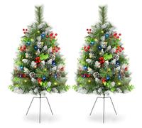 Lot de 2 sapins de Noël pré-éclairés de 76,2 cm avec lumières, décorations | Siyaluens Buissons de fleurs pré-éclairés avec télécommande, remplissage urne de Noël pour porche, allée, cour, jardin