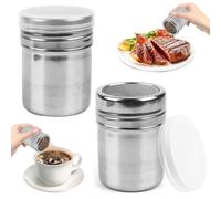 Lot de 2 saupoudreurs en acier inoxydable avec couvercle frais, saupoudreur de cacao, cappuccino, poudre, saupoudreuse à sucre en poudre, tamis à sucre en poudre, tamis à farine pour cacao, café,