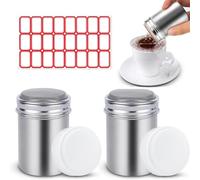 Lot de 2 Saupoudreuse Cacao,Saupoudreuse Sucre Glace,Avec papier à étiquettes Sucrier en Poudre Duster,Saupoudreuse en Inox,Pour Saupoudreuse Shaker à,Acier D'éPices,Le Cacao en Poudre,Le Poivre