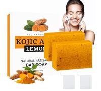 Lot de 2 Savon à L'acide Kojique Savon Curcuma, Turmeric Kojic Acid Soap Naturel pour Taches Sombres, Doux pour l'Hydratation du Visage et Corps, Nettoyage en Profondeur Peau Lisse