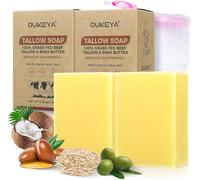 Lot De 2 Savon Au Suif Naturel 115g,Savons Visage & Corps Hydratant,Enrichi En Beurre De Karité,Huile De Coco,Avoine,Calendula & Argousier,Peaux Sensibles,Avec Filet Moussant