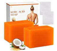 Lot de 2 savons à l'acide kojique - Savon à l'acide kojique - Savon curcuma - Vitamine C - Élimine les taches sombres - Savon doux pour l'acné - Nettoyage en profondeur pour le visage et le corps