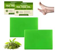 Lot de 2 savons à l'huile d'arbre à thé et savon kaki - Nettoyage naturel pour le visage et le corps, exfoliant doux, nourrissant, contre les impuretés, pour une peau fraîche et soignée