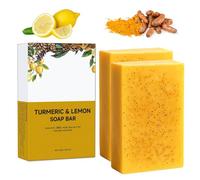 Lot de 2 savons éclaircissants au citron et au curcuma contre les taches sombres, 30 % plus grand, avec acide kojique, vitamine C, rétinol et beurre de karité, pur, sûr, pour le visage, le corps, les
