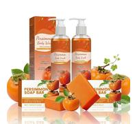 Lot de 2 savons Kaki Persimmon Body Wash & Savon Persimmon contre les odeurs corporelles et les odeurs de vieillesse | Nettoyage naturel en profondeur pour hommes et femmes | Gel douche 100 ml + 100 g