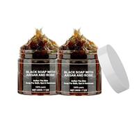 Lot de 2 savons marocains pour le corps avec argan et rose, exfoliant de barre noire, corps lisse, distributeur de savon noir marocain pour salle de bain