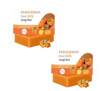 Lot de 2 savons naturels au lait de chèvre Persimmon - Élimine les odeurs corporelles - Anti-transpirant - Savon kaki fait à la main - Pour le visage et le corps - Éclaircit la peau - Améliore