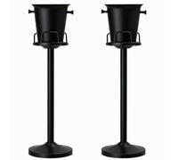 Lot de 2 seaux à glace à champagne avec support en acier inoxydable - Seau à vin sur pied - Pour fête, mariage, bière, karaoké, barbecue, bar - Noir